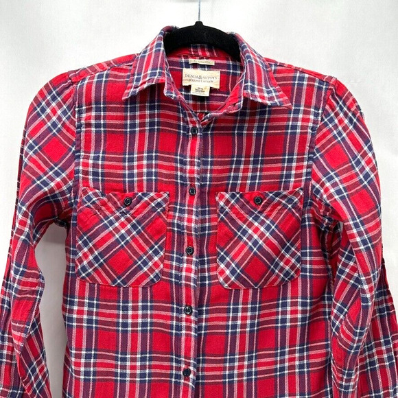 Denim Supply Ralph Lauren Plaid Shirt Red Blue Womens XS Linen Old Money Preppy - Picture 2 of 10